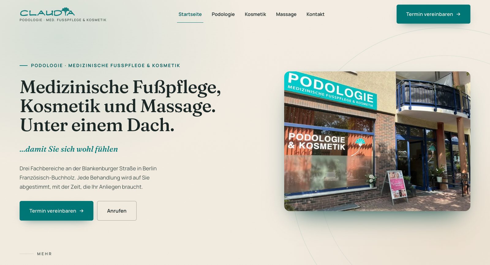 Podologie & Kosmetik Claudia Berlin Französisch-Buchholz, Desktop-Ansicht der Startseite