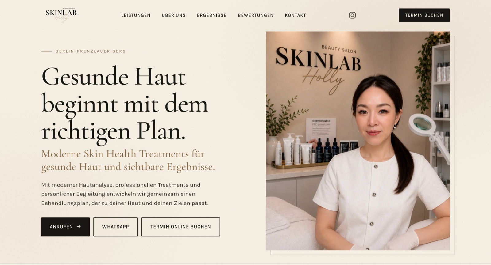 Holly Skinlab Berlin-Prenzlauer Berg, Desktop-Ansicht der Startseite