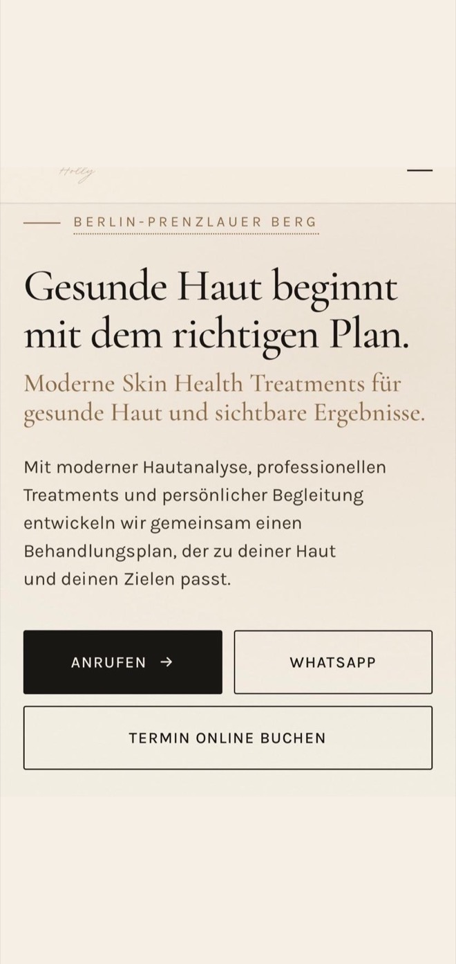 Holly Skinlab Berlin-Prenzlauer Berg, Mobile-Ansicht der Startseite