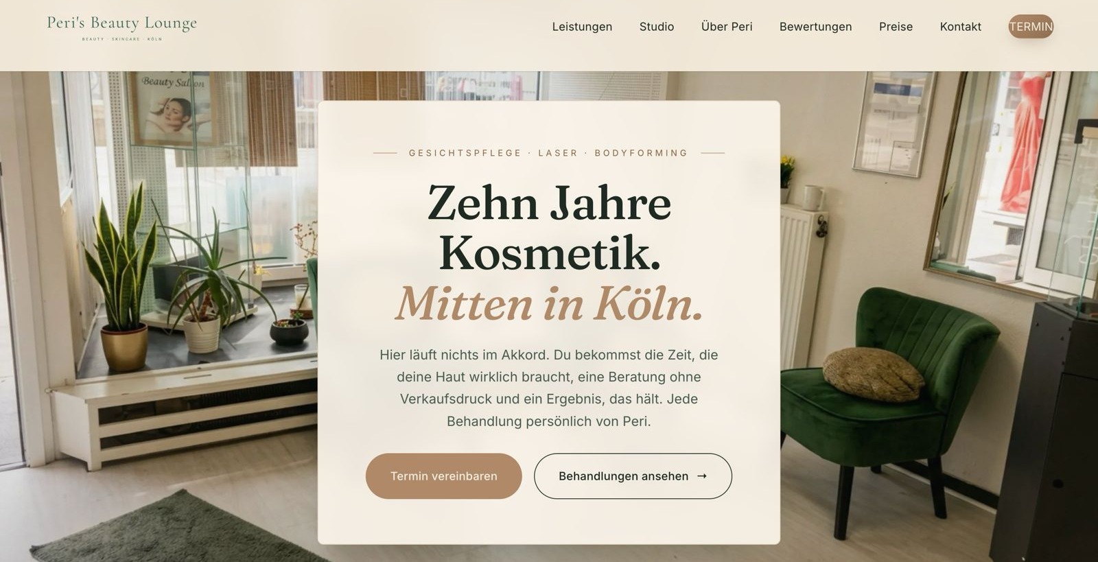 Peri's Beauty Lounge Köln, Desktop-Ansicht der Startseite