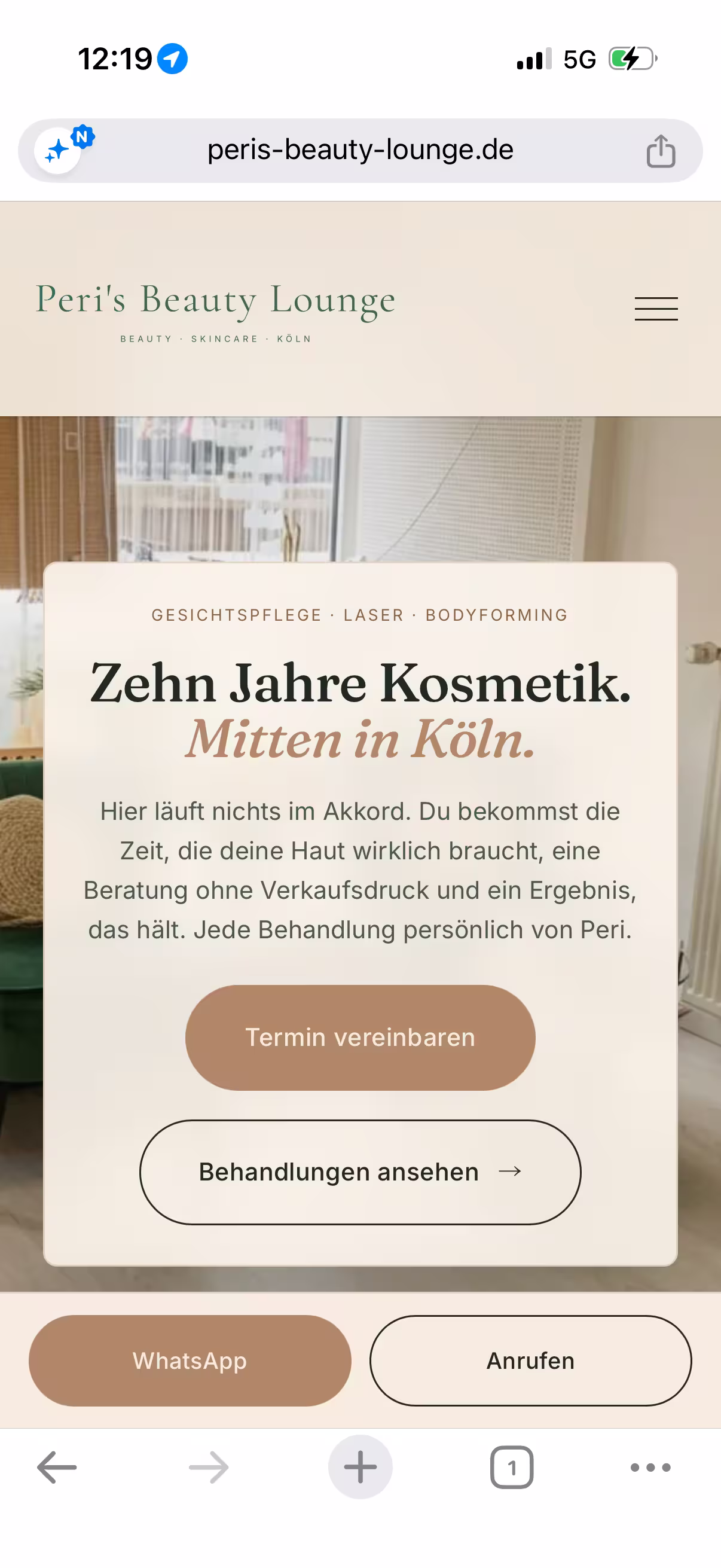 Peri's Beauty Lounge Köln, Mobile-Ansicht der Startseite